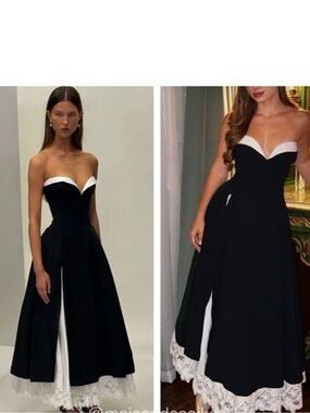 NEW Helsa The Finale Midi Dress With Lace & Poplin Black White Strapless Gown